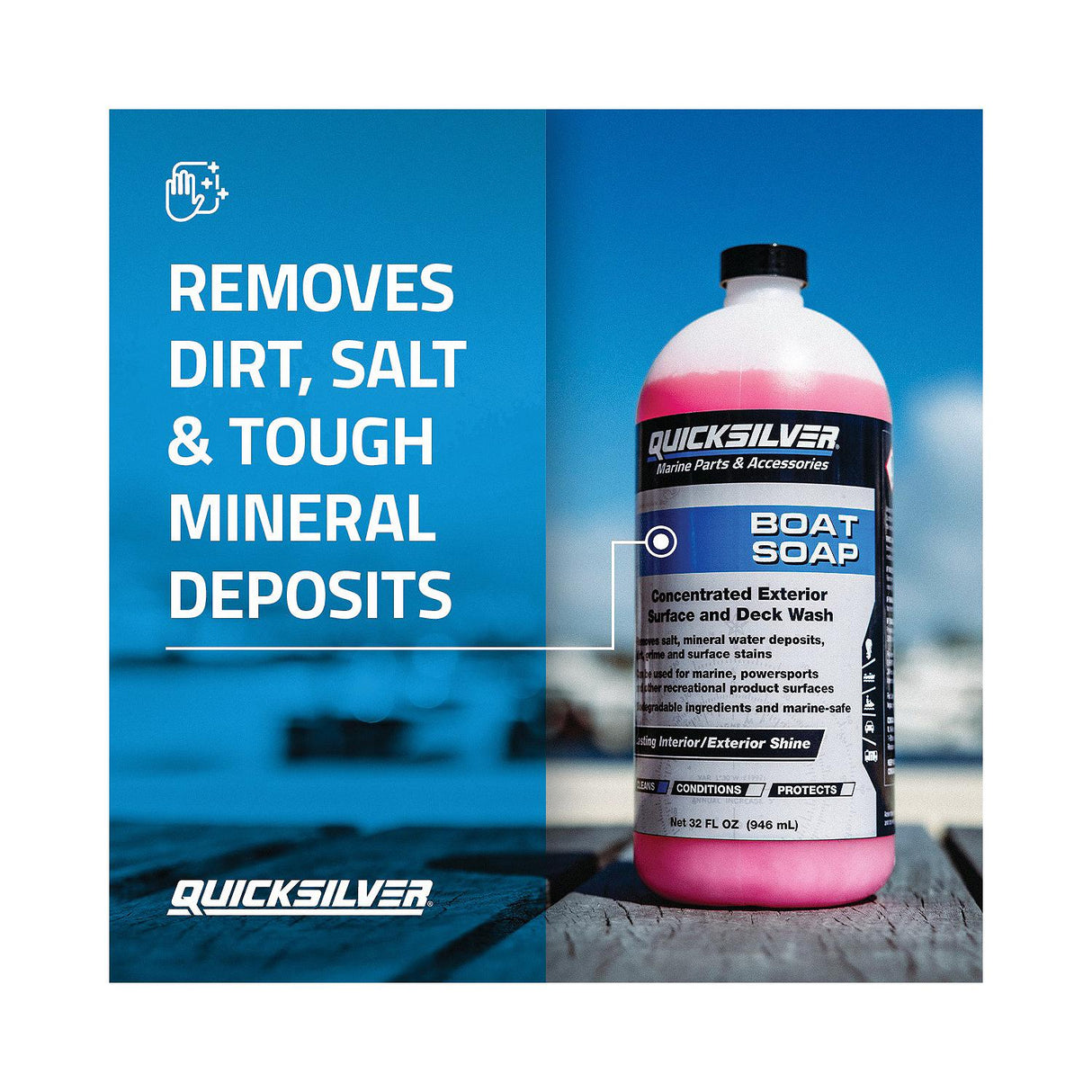 OEM Mercury / Quicksilver Boat Soap For Aluminum and Fiberglass Boats interior/exterior, PWC and Recreational Vehicles - 32 oz. 8M0232638