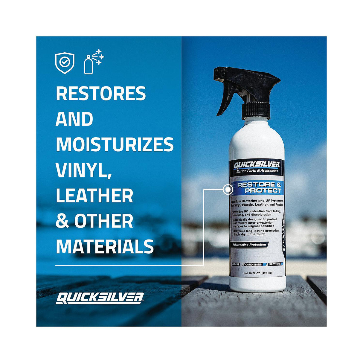 OEM Mercury / Quicksilver Restore & Protect UV/Sunblock For Vinyl, Plastic, Leather and Rubber - 16 oz.
