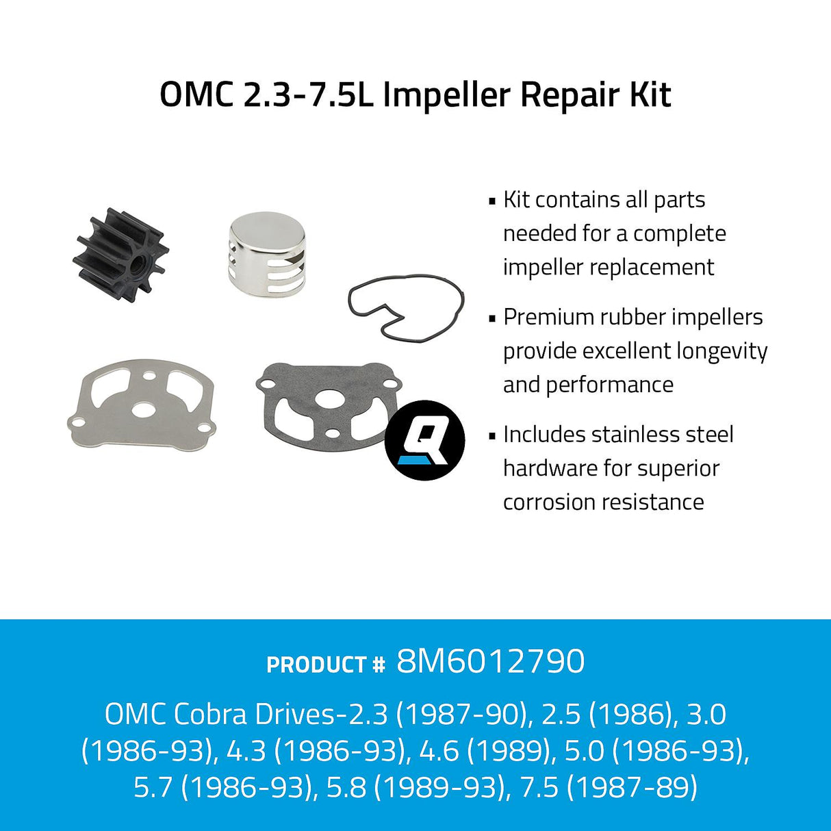 OEM Mercury / Quicksilver 8M6012790 Impeller Repair Kit - OMC 2.3-7.5L