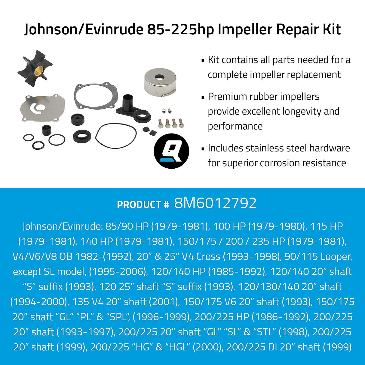 OEM Mercury / Quicksilver 8M6012792 Impeller Repair Kit - Johnson/Evinrude 85-225hp