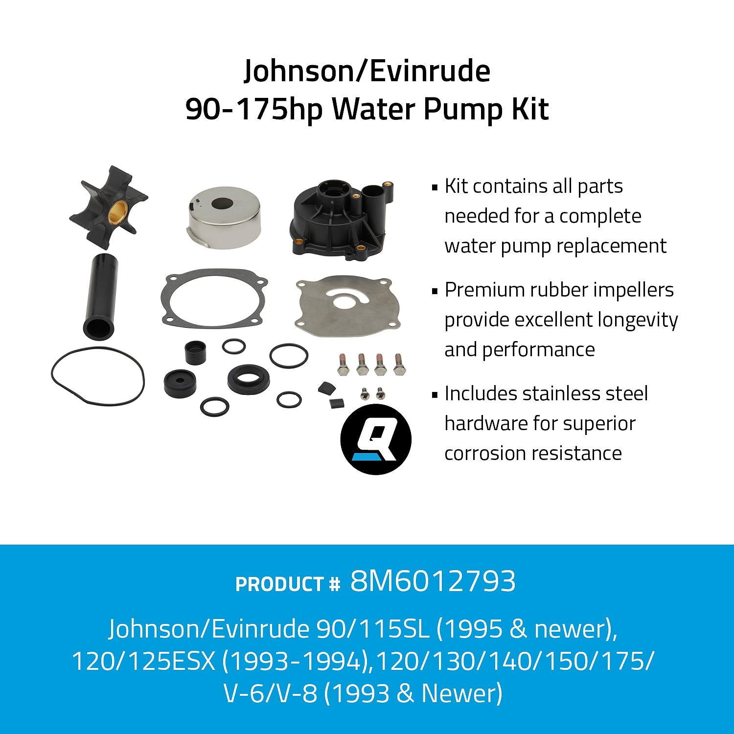 OEM Mercury / Quicksilver 8M6012793 Water Pump Kit - Johnson/Evinrude 90-175hp