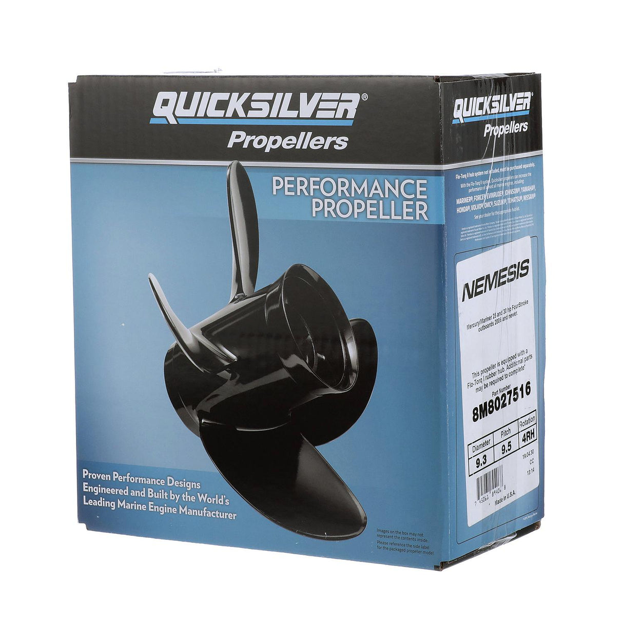 OEM Mercury / Quicksilver Nemesis 4-Blade Aluminum Propeller, 9.3" Diameter x 9.5" Pitch, Right Hand Rotation