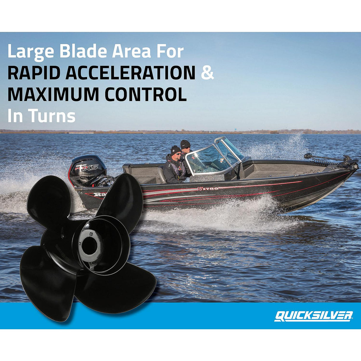 OEM Mercury / Quicksilver Nemesis 4-Blade Aluminum Propeller, 13.8" Diameter x 13" Pitch, Right Hand Rotation