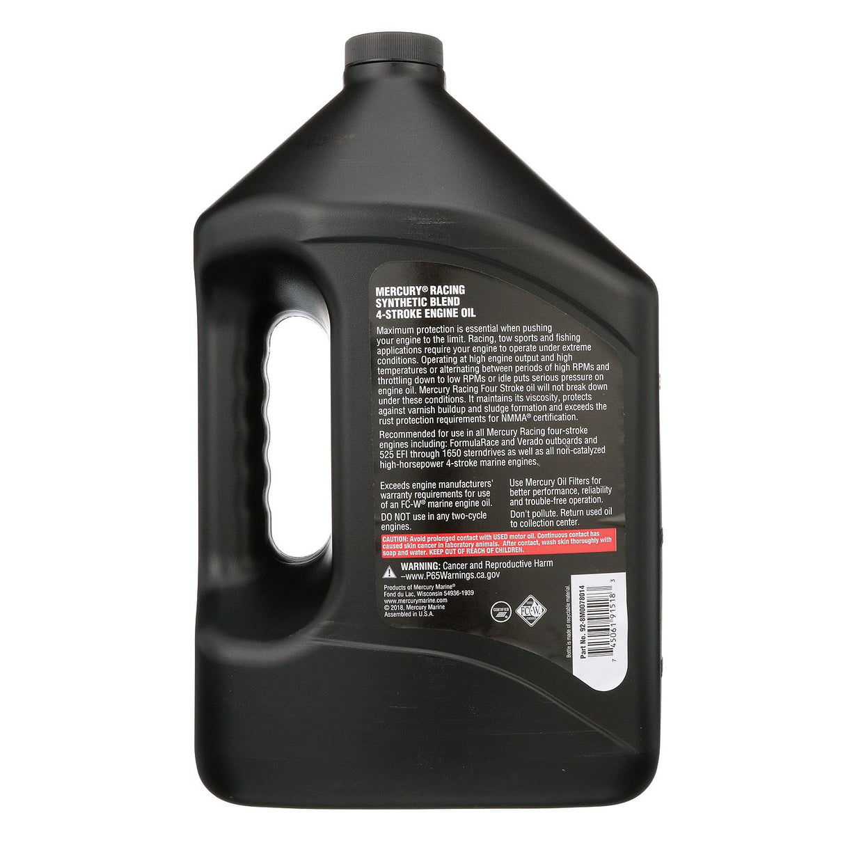 Mercury Racing 8M0078014 SAE 25W-50 Synthetic Blend High Performance 4-Stroke Marine Engine Oil - 1 Gallon
