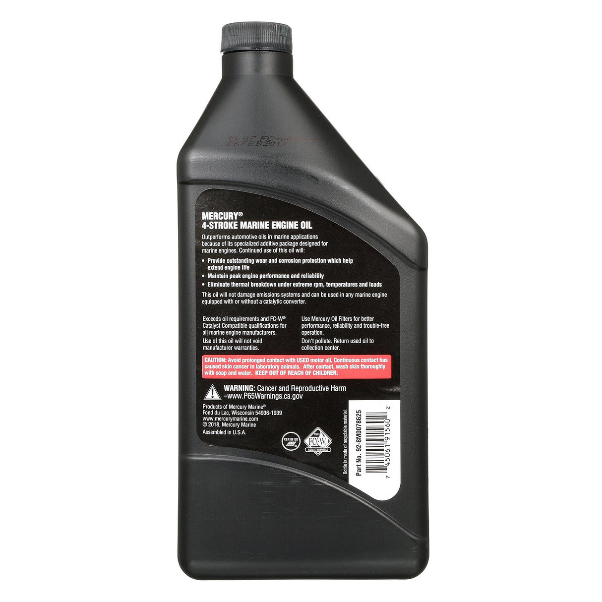 Mercury 8M0078625 SAE 10W-30 Mineral 4-Stroke Marine Engine Oil - 1 Quart Bottle