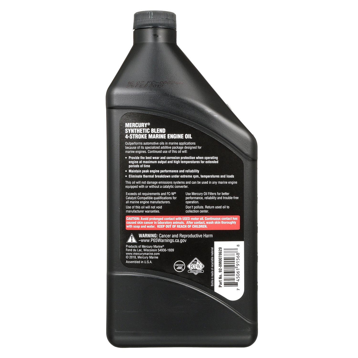 Mercury 8M0078629 SAE 25W-40 Synthetic Blend 4-Stroke Marine Engine Oil - 1 Quart Bottle
