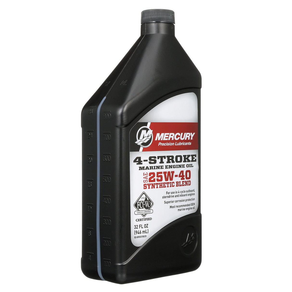 Mercury 8M0078629 SAE 25W-40 Synthetic Blend 4-Stroke Marine Engine Oil - 1 Quart Bottle
