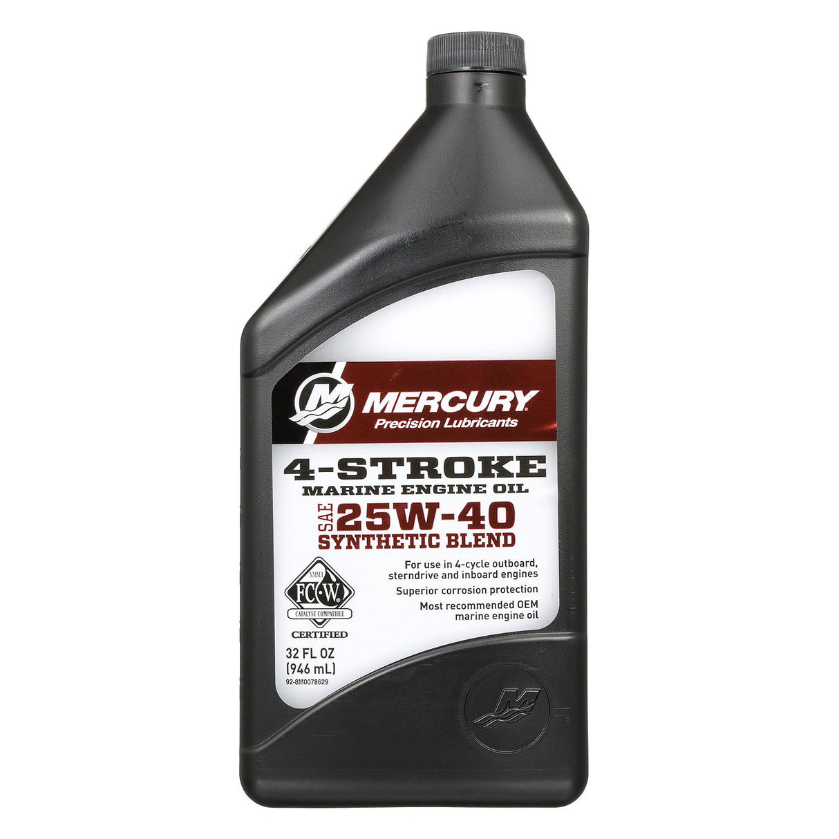 Mercury 8M0078629 SAE 25W-40 Synthetic Blend 4-Stroke Marine Engine Oil - 1 Quart Bottle