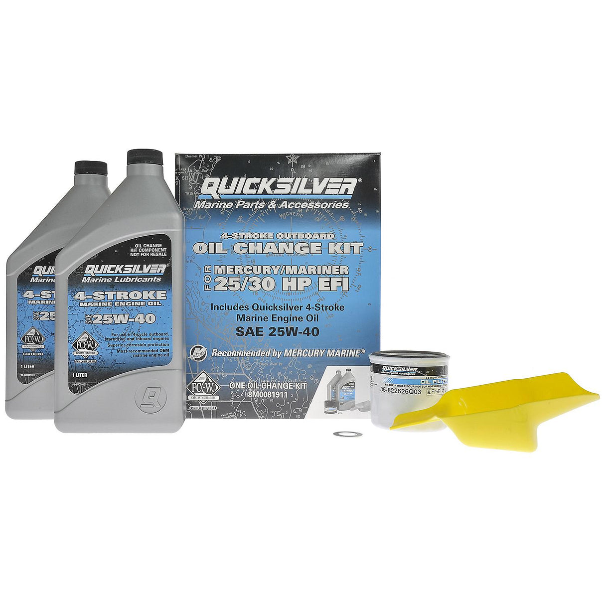OEM Mercury / Quicksilver 25W-40 Oil Change Kit for 4-Stroke 25hp and 30hp Mercury EFI Outboards