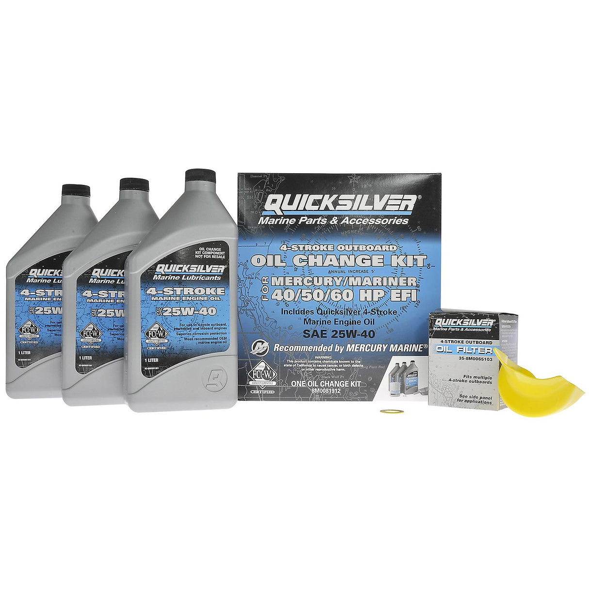 OEM Mercury / Quicksilver 25W-40 Oil Change Kit for 4-Stroke 40hp, 50hp and 60hp Mercury Outboards