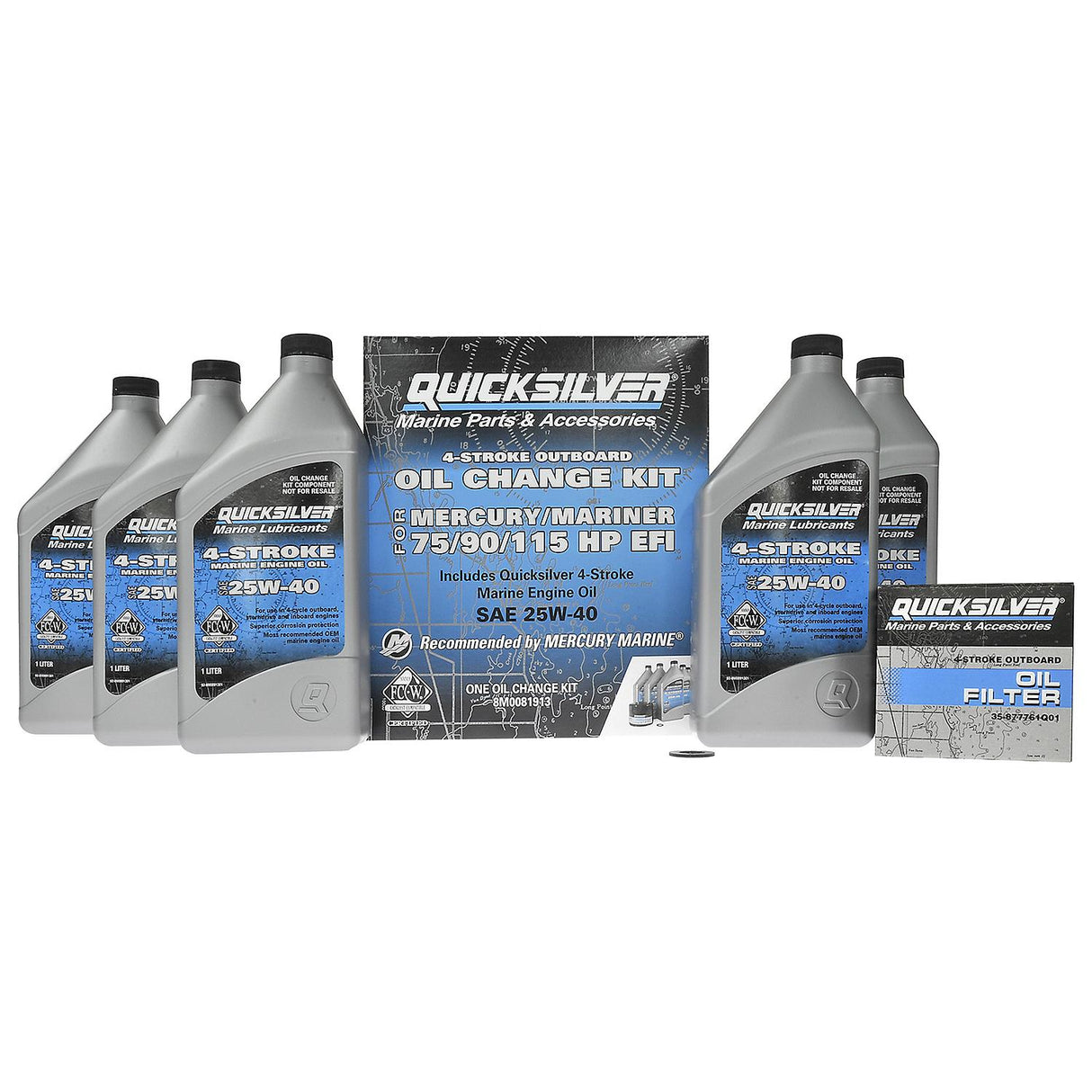 OEM Mercury / Quicksilver 25W-40 Oil Change Kit for 4-Stroke 75hp, 90hp and 115hp Mercury 1.7L Outboards