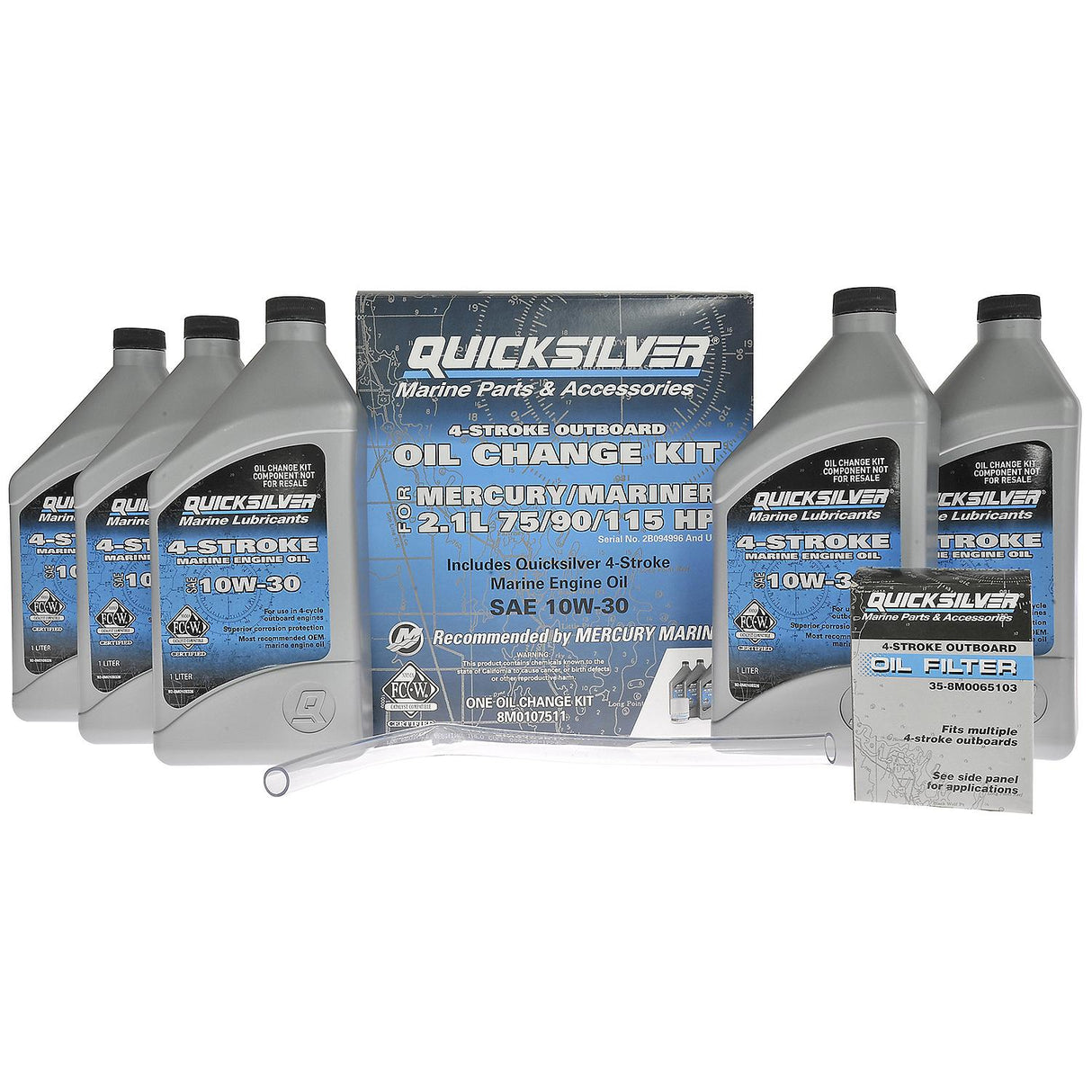 OEM Mercury / Quicksilver 10W-30 Oil Change Kit for 4-Stroke 75hp, 90hp and 115hp Mercury 2.1L Outboards