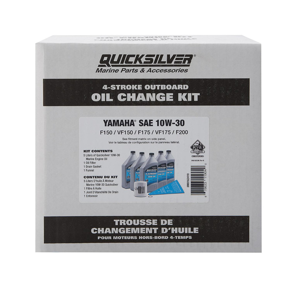 Quicksilver 10W-30 Oil Change Kit for 4-Stroke Yamaha F150 Outboards 8M0162419