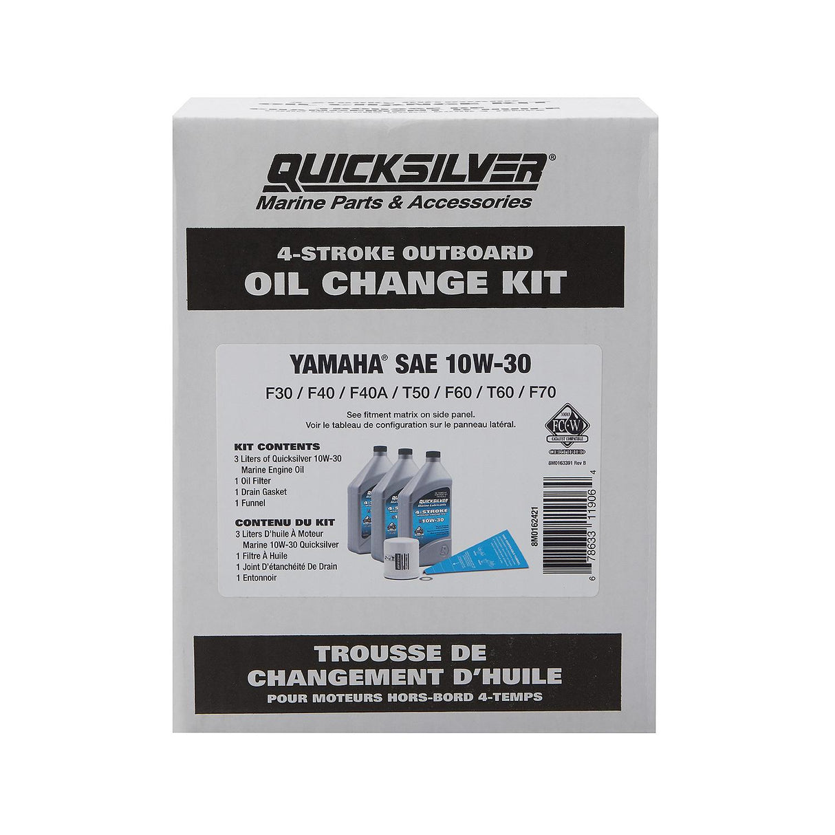 Quicksilver 10W-30 Oil Change Kit for 4-Stroke Yamaha F30 through F70 Outboards 8M0162422