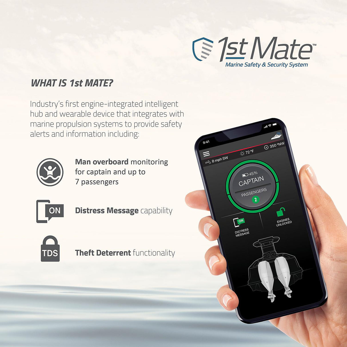 1st Mate Wireless Man Overboard Alert System For Mercury SmaftCraft - Single Engine 98-8M6007933