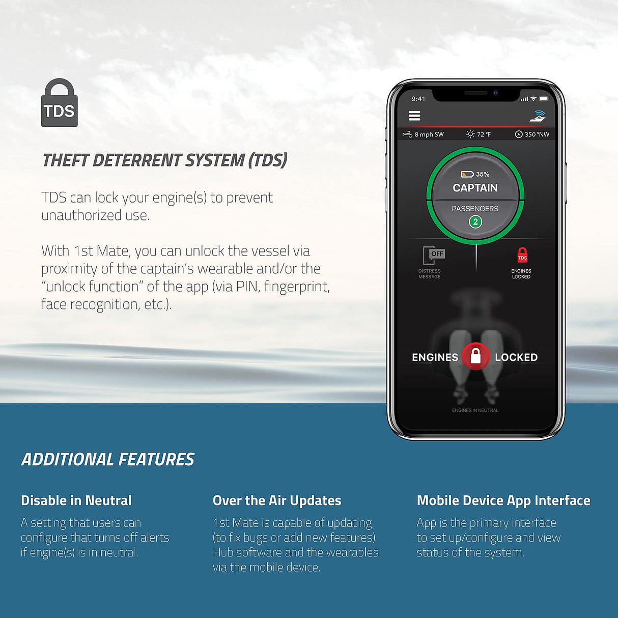 1st Mate Wireless Man Overboard Alert System For Mercury SmaftCraft - Single Engine 98-8M6007933