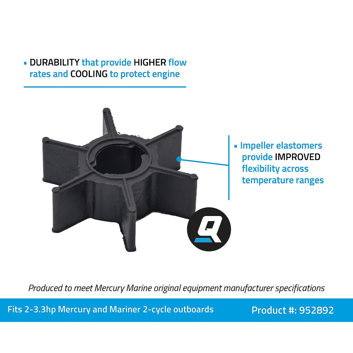 OEM Mercury / Quicksilver 952892 Water Pump Impeller Mercury and Mariner 2-Cycle 3.3hp Outboards