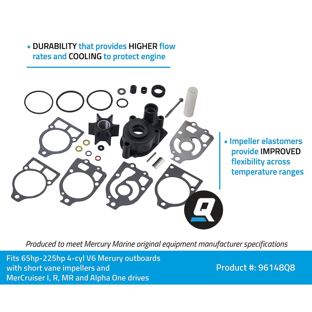 OEM Mercury / Quicksilver 96148Q8 Water Pump Repair Kit for Mercury and Mariner Outboards and MerCruiser Sterndrives