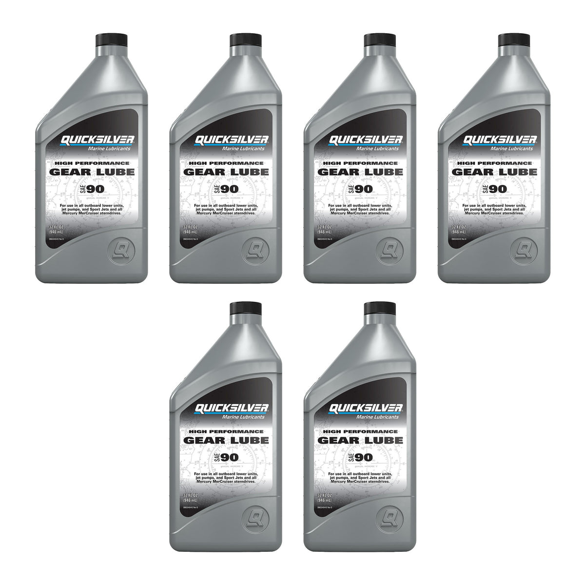 OEM Quicksilver High‑Performance Gear Lube SAE 90 – 1 Quart Bottle – 8M0222065 — pack of 6 supplier units
