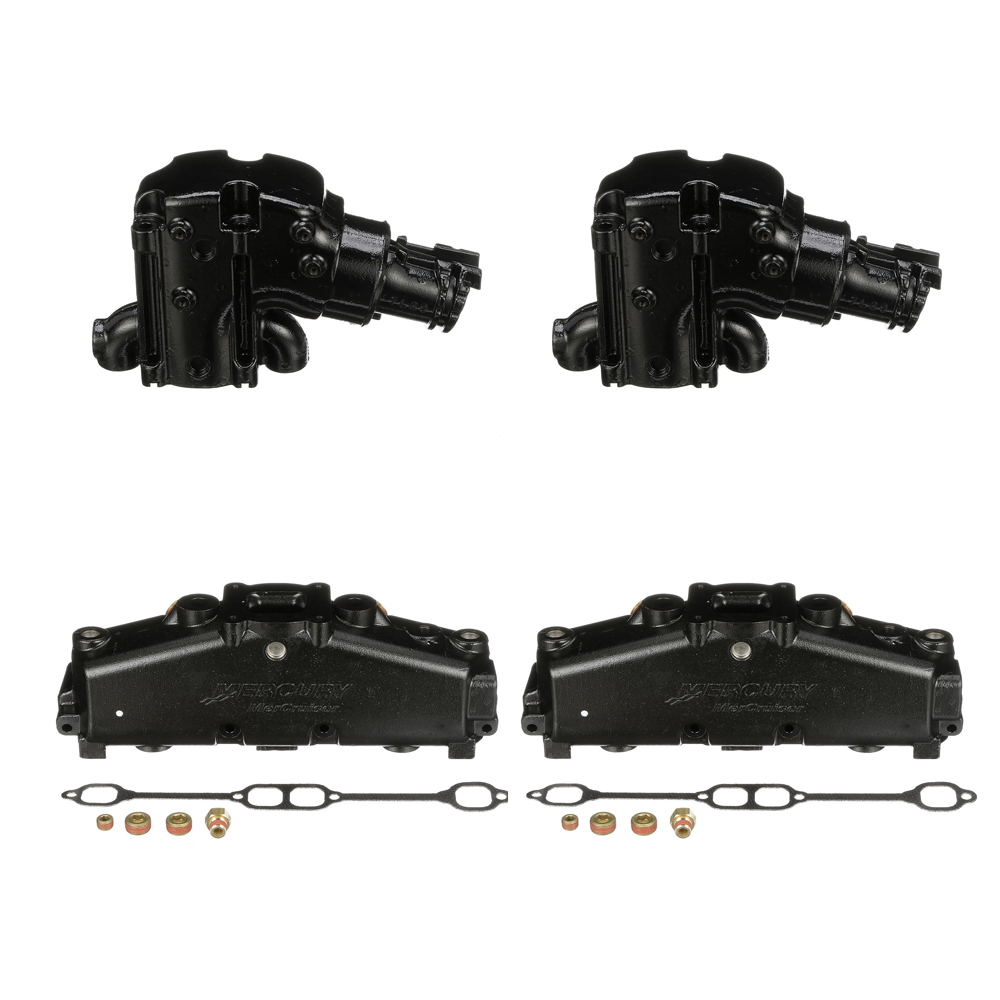 OEM MerCruiser Dry-Joint Exhaust Manifold & Riser Bundle – 5.0L, 5.7L, 6.2L, 350, 305 (14° Elbows)