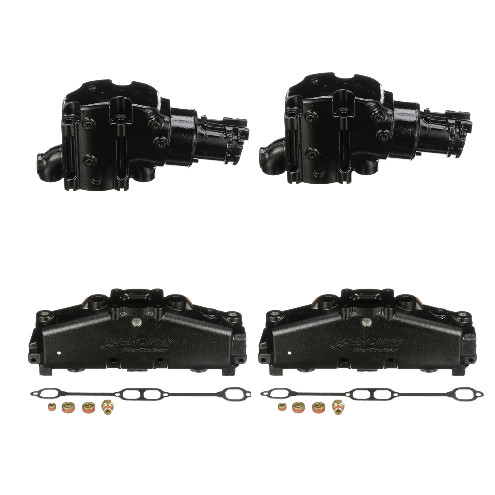 OEM MerCruiser Dry-Joint Exhaust Manifold & Riser Bundle – 5.0L, 5.7L, 6.2L, 350, 305 (7° Elbows)