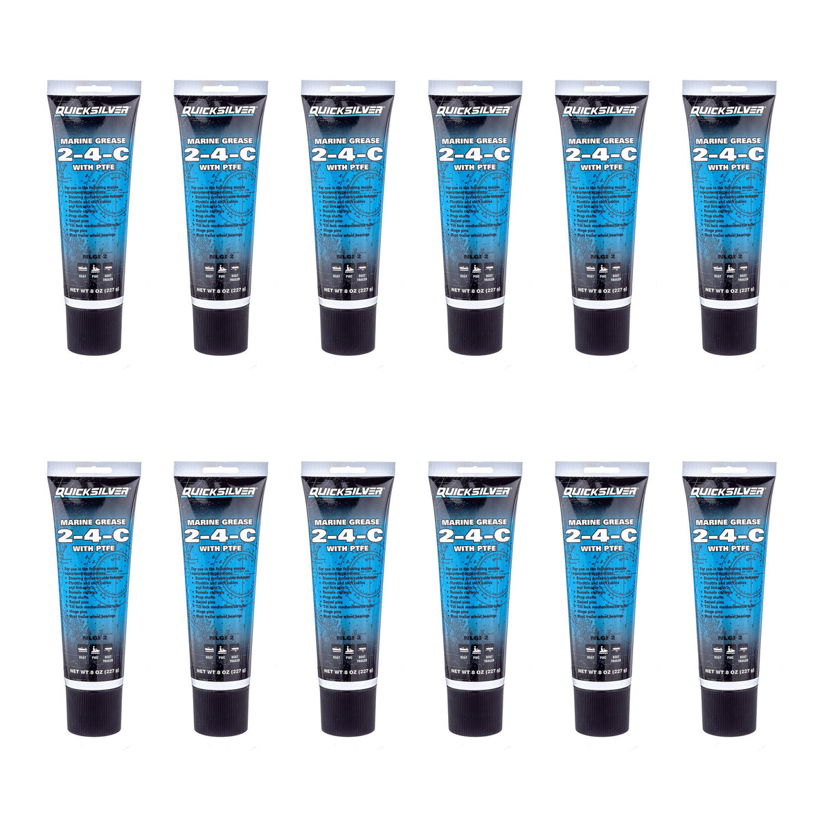 OEM Mercury / Quicksilver 802859Q1 2-4-C Marine Grease w/ Teflon, Multi-Purpose Marine Lubricant, 8 oz. Tube — pack of 12 supplier units