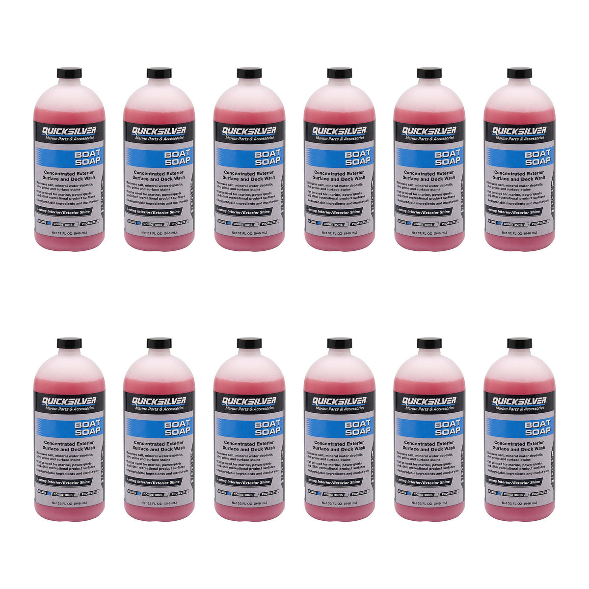 OEM Mercury / Quicksilver Boat Soap For Aluminum and Fiberglass Boats interior/exterior, PWC and Recreational Vehicles - 32 oz. 8M0232638 — pack of 12 supplier units