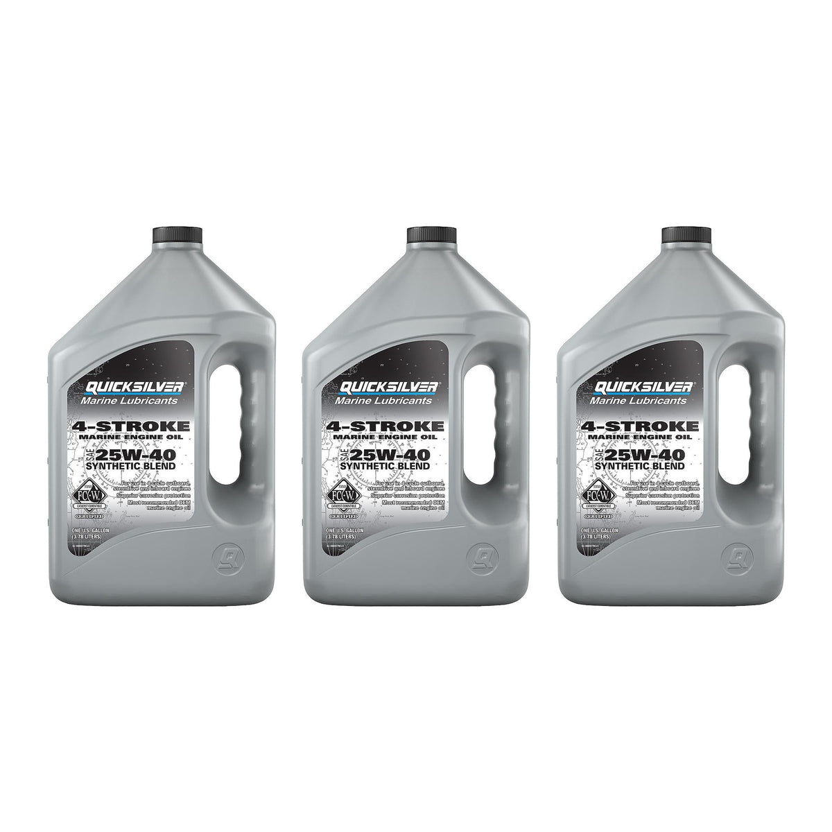 OEM Mercury / Quicksilver 25W-40 4-Stroke Synthetic Blend Marine Outboard And Sterndrive Engine Oil, 1 Gallon 8M0078623 — pack of 3 supplier units