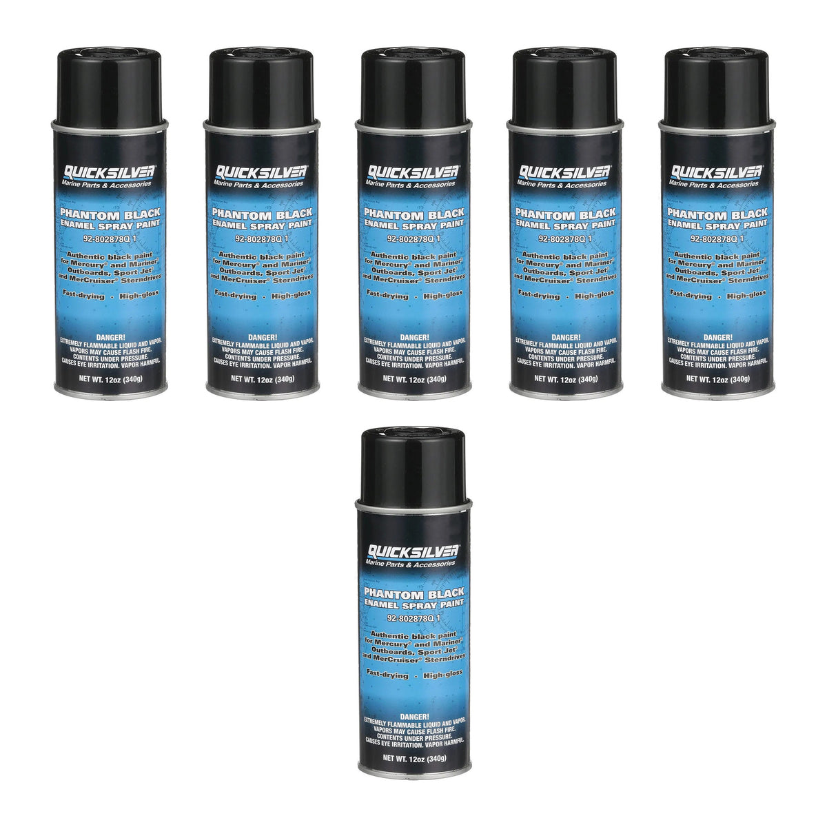 OEM Mercury / Quicksilver Enamel Spray Paint – Phantom Black – 802878Q1 — pack of 6 supplier units