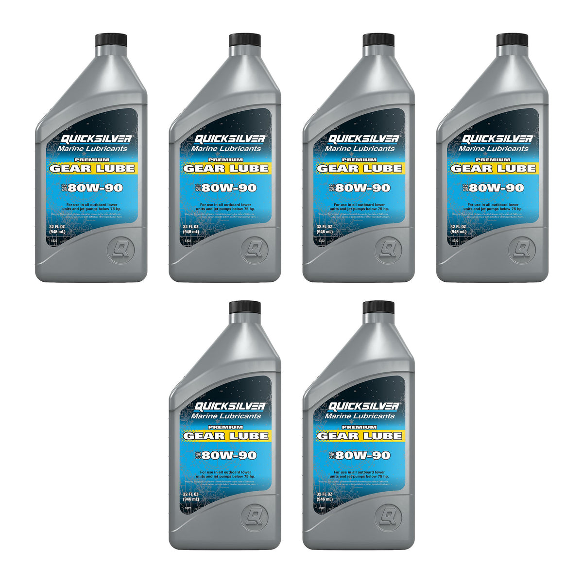 OEM Mercury / Quicksilver 80W-90 Premium Gear Lube, Marine Engine, 32 oz. 858058Q01 — pack of 6 supplier units