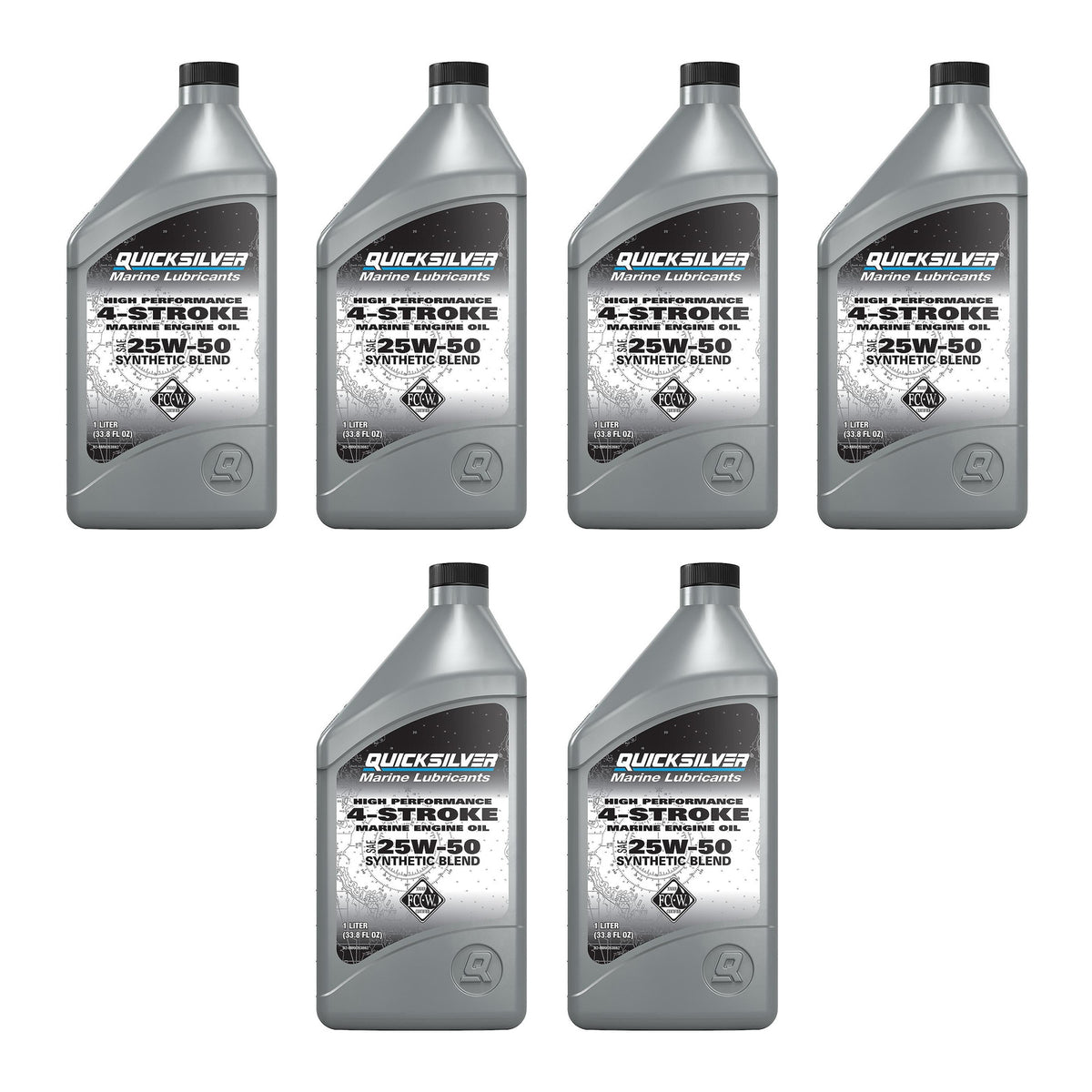 OEM Mercury / Quicksilver 25W-50 High Performance Synthetic Marine Engine Oil, 1 Qt. 8M0053662 — pack of 6 supplier units