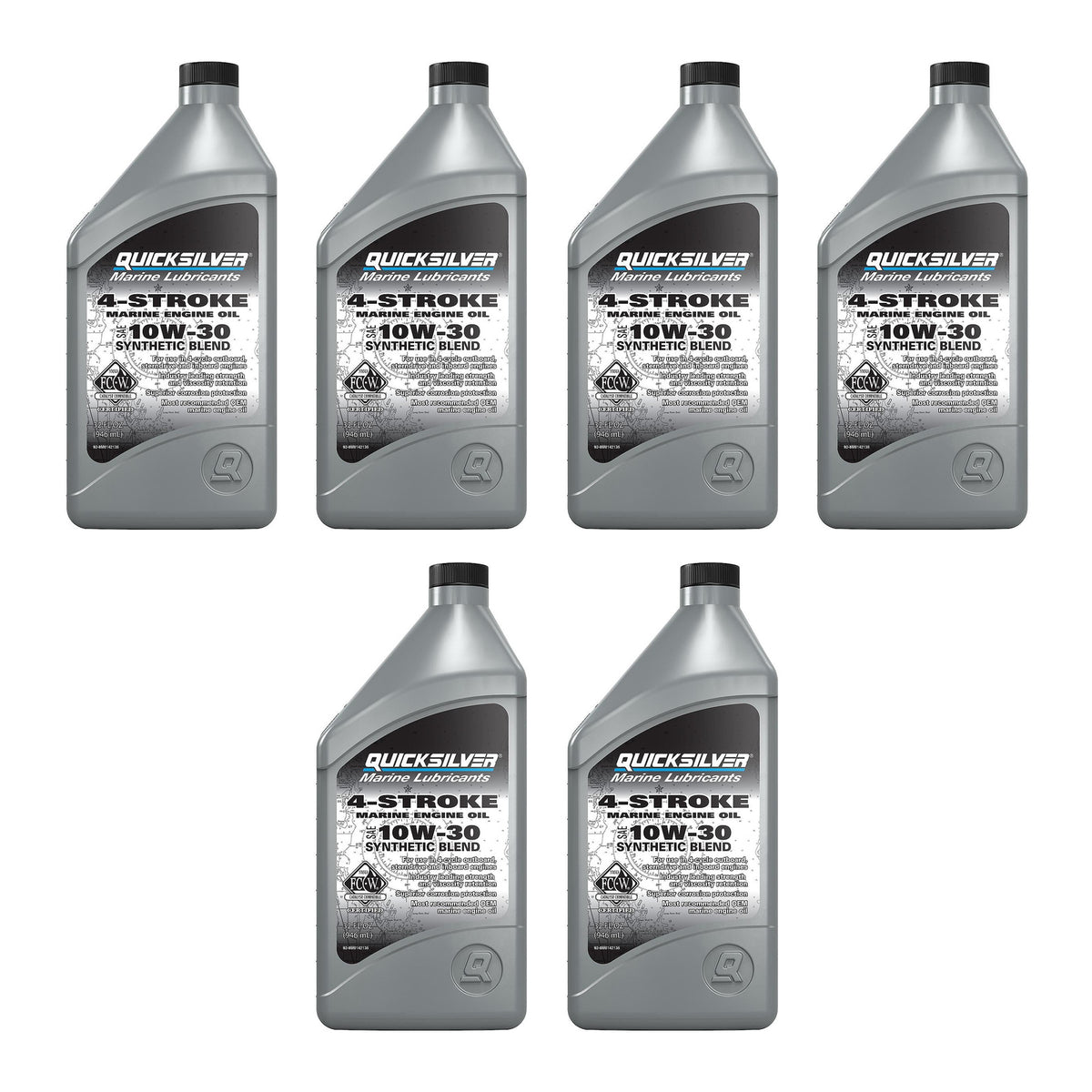 OEM Mercury / Quicksilver 10W-30 Synthetic Blend Marine Engine Oil, 1 Qt 8M0142135 — pack of 6 supplier units