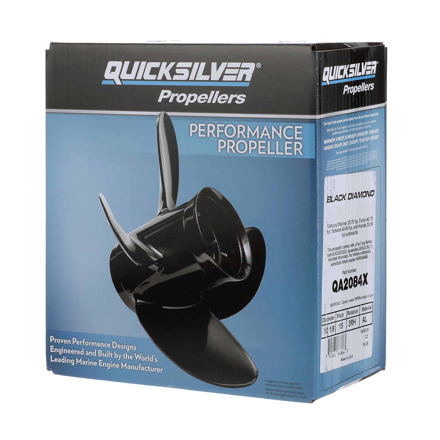 OEM Mercury / Quicksilver Black Diamond 3-Blade Aluminum Propeller, 10.2" Diameter x 15" Pitch, Right Hand Rotation