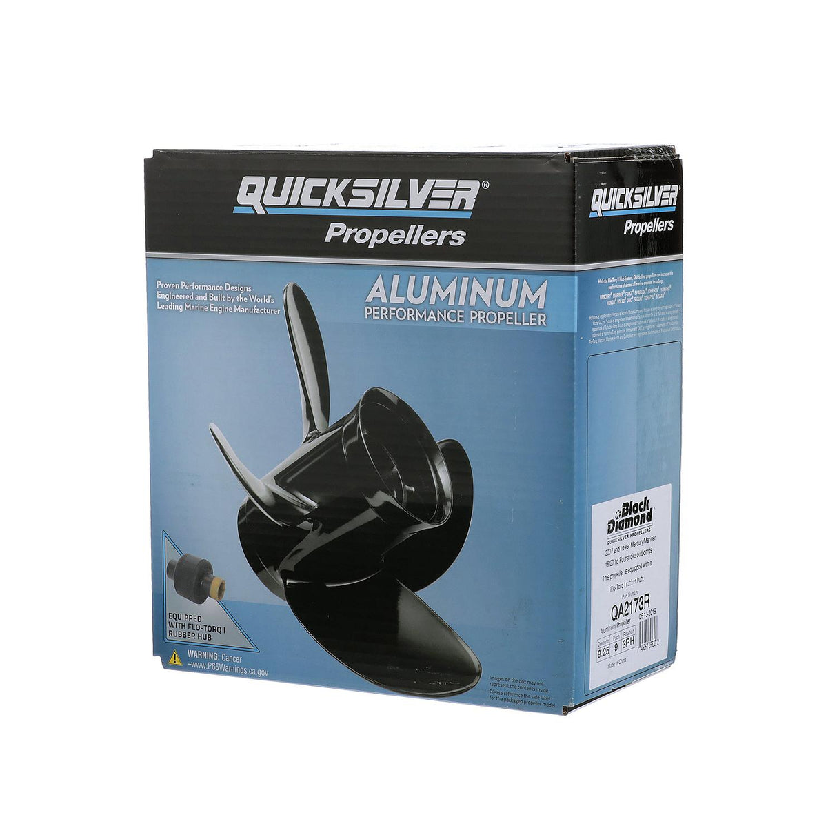 OEM Mercury / Quicksilver Black Diamond 3-Blade Aluminum Propeller, 9.25" Diameter x 9" Pitch, Right Hand Rotation