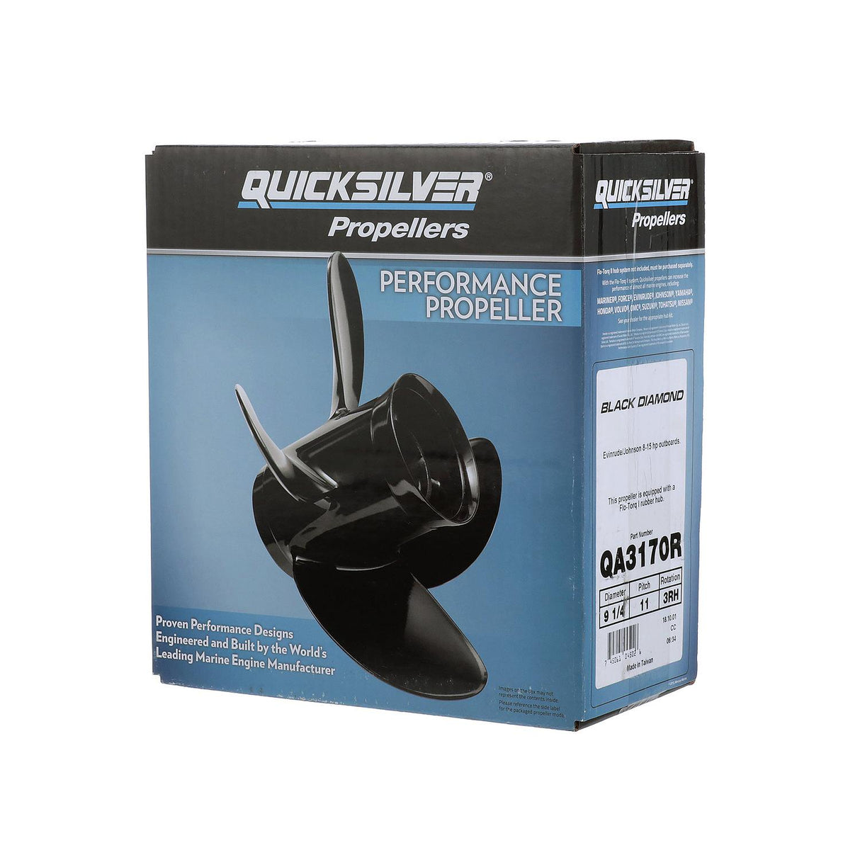 OEM Mercury / Quicksilver Black Diamond 3-Blade Aluminum Propeller, 9.3" Diameter x 11" Pitch, Right Hand Rotation