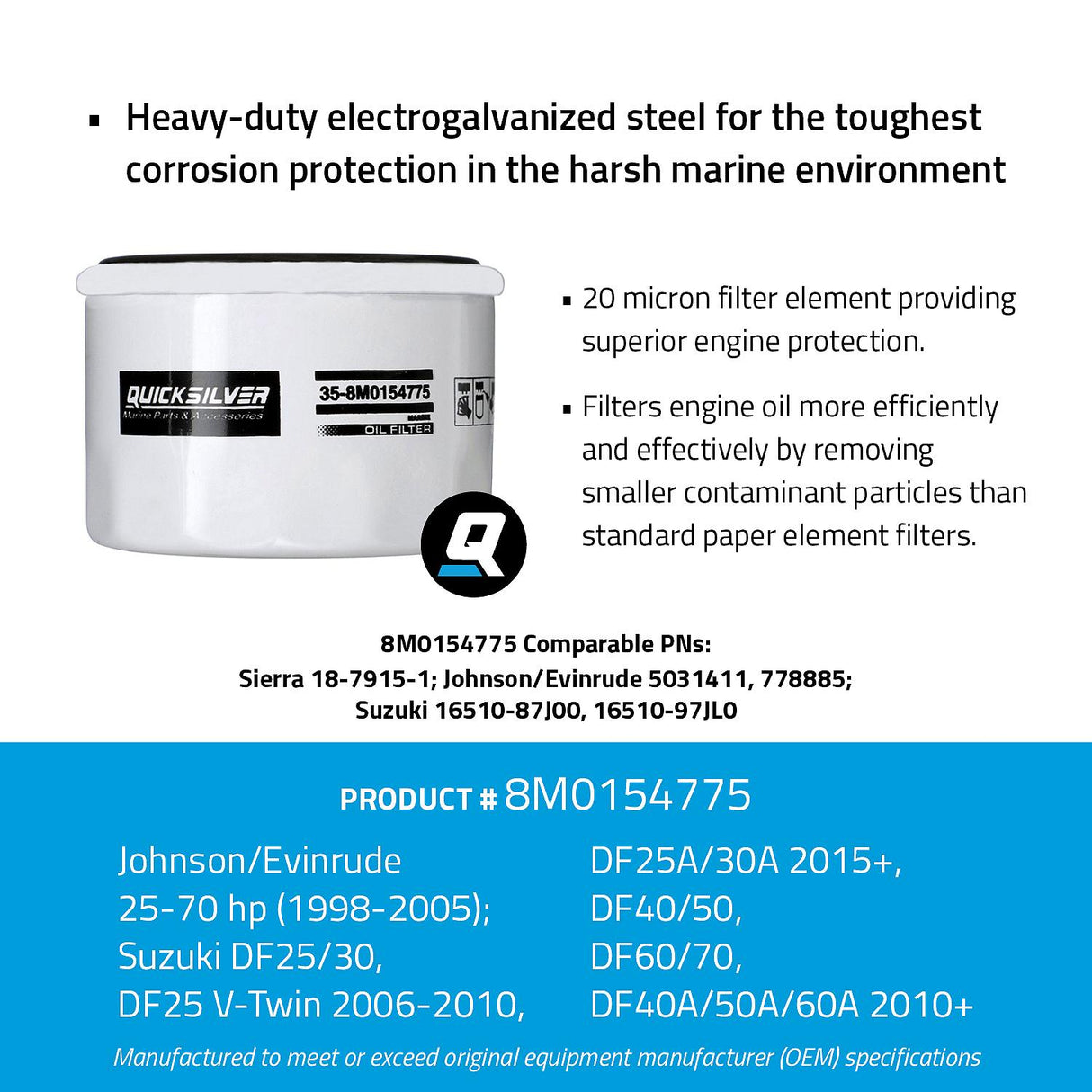 OEM Mercury / Quicksilver 8M0154775 Oil Filter for Various Marine Engines