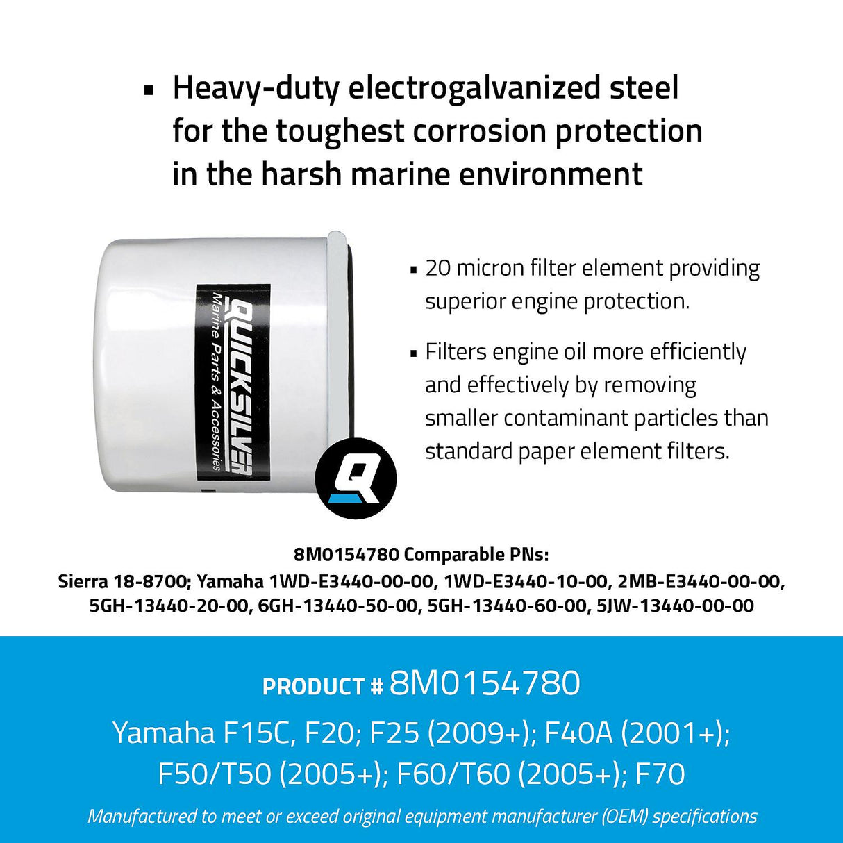 OEM Mercury / Quicksilver 8M0154780 Oil Filter for Various Marine Engines