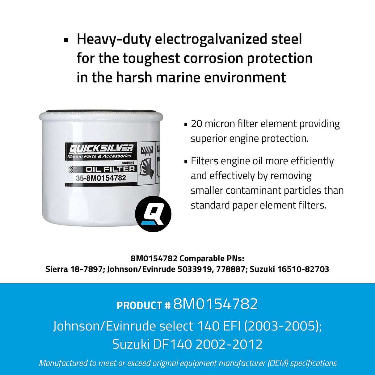 OEM Mercury / Quicksilver 8M0154782 Oil Filter for Various Marine Engines
