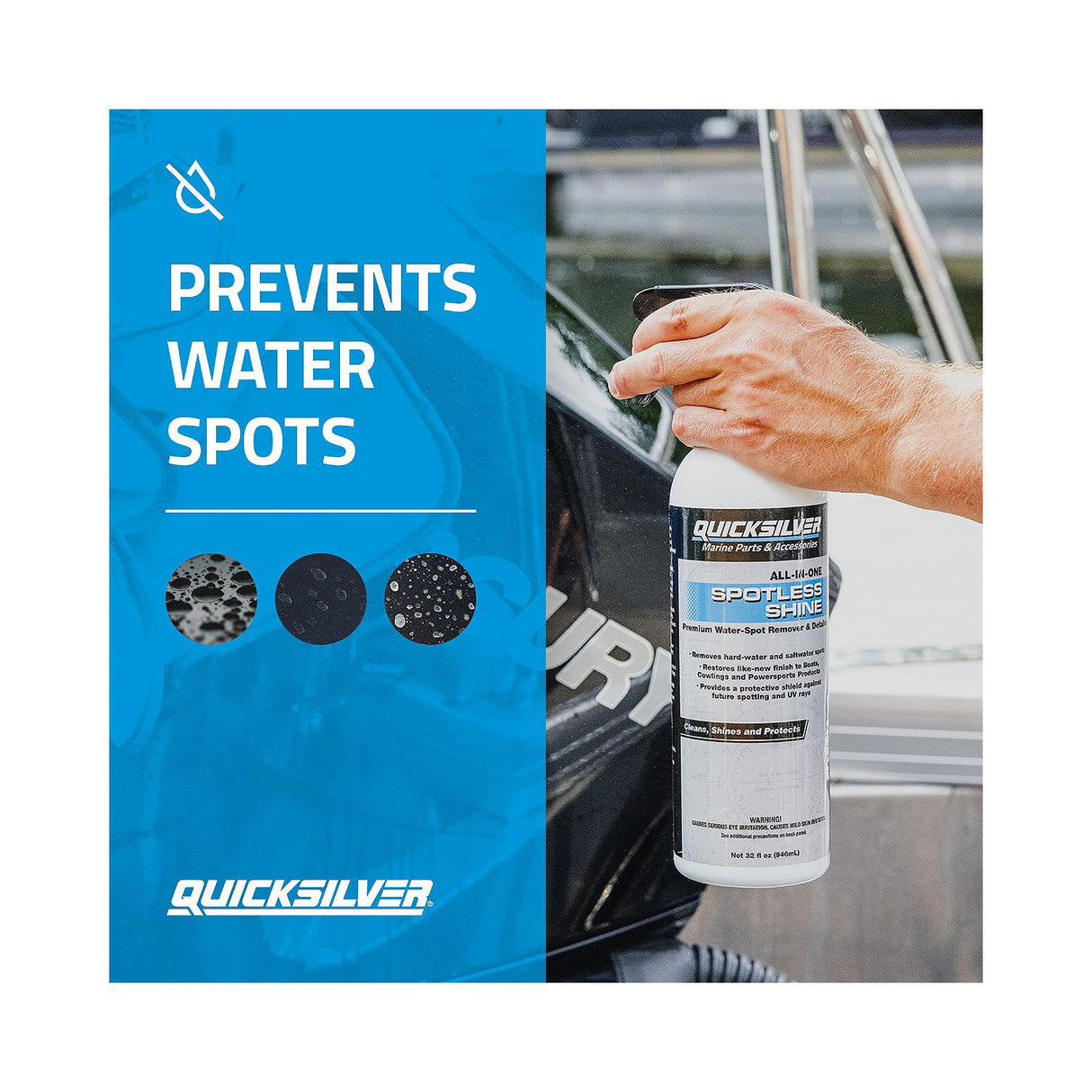 OEM Mercury / Quicksilver Spotless Shine For Marine Boats and Outboard Engines, RV and Powersports, 32 oz.