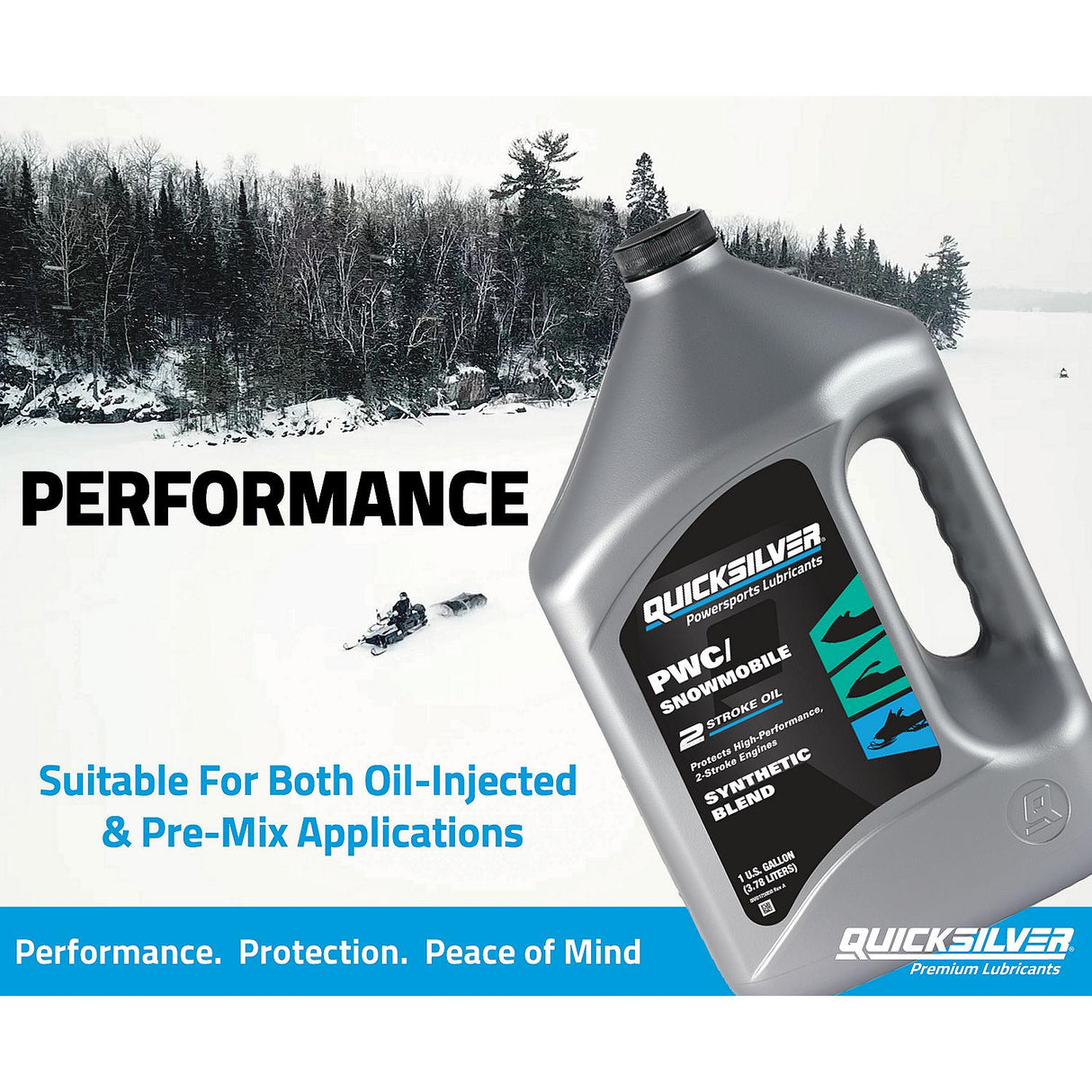 OEM Mercury / Quicksilver 8M0166406 2-Stroke PWC/Snowmobile Engine Oil, Premium Synthetic Blend, 1 Qt.