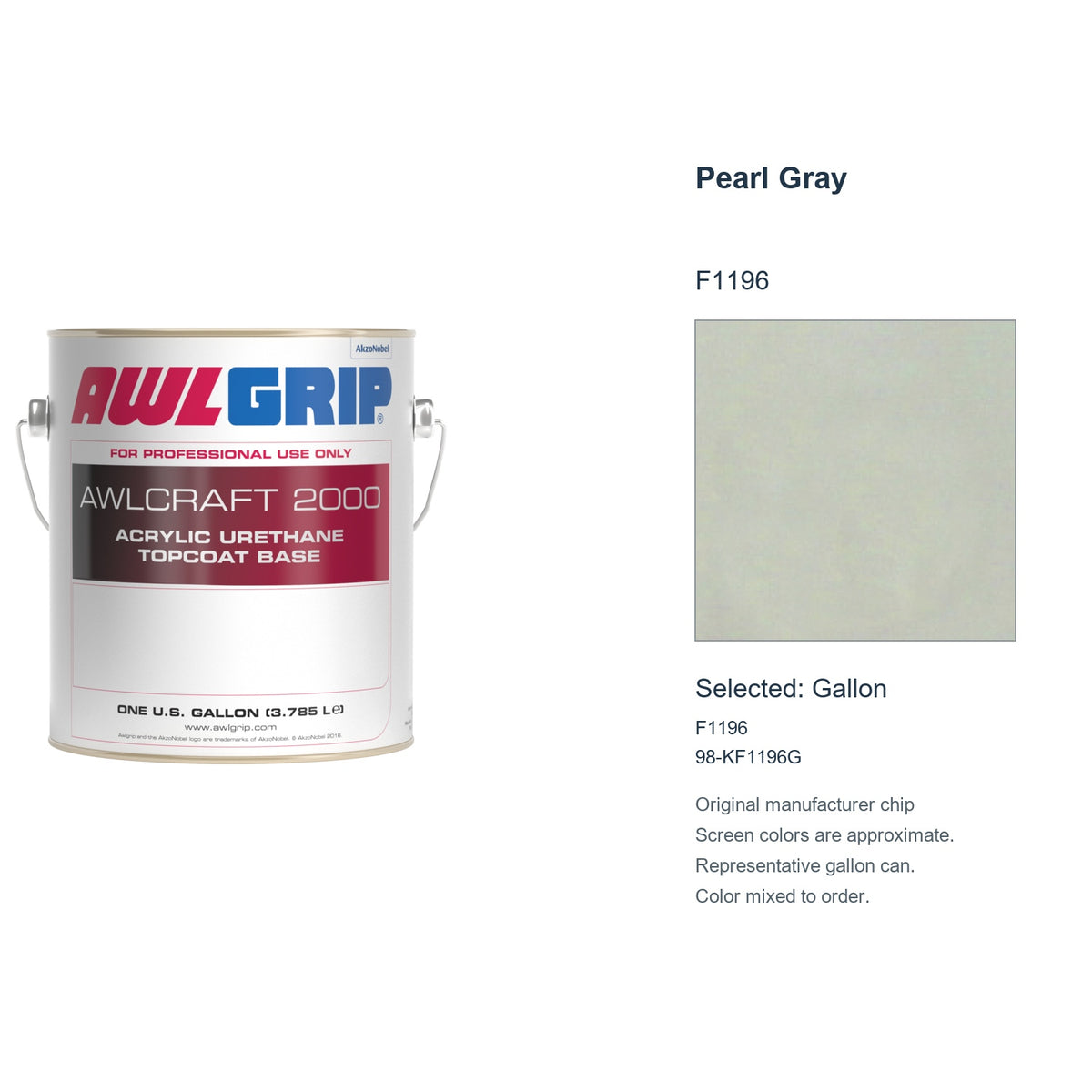 Awlgrip Awlcraft 2000 Pearl Gray F1196, selected Gallon, F1196: original manufacturer chip with representative gallon can
