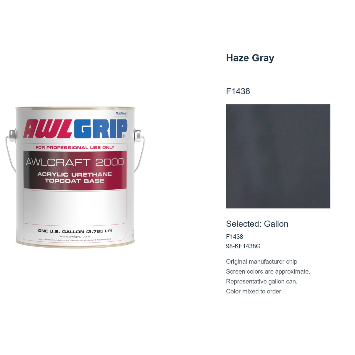 Awlgrip Awlcraft 2000 Haze Gray F1438, selected Gallon, F1438: original manufacturer chip with representative gallon can