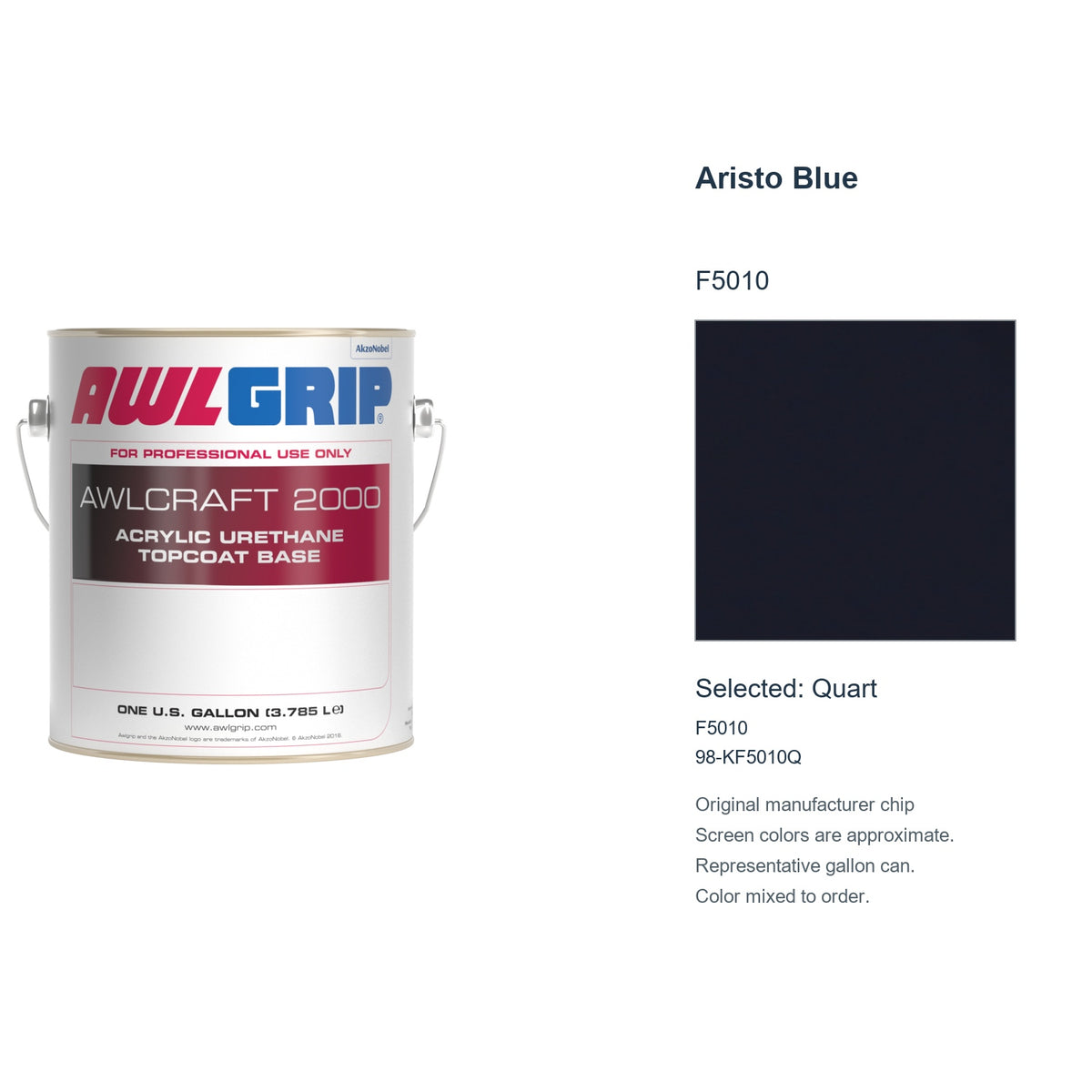 Awlgrip Awlcraft 2000 Aristo Blue F5010, selected Quart, F5010: original manufacturer chip with representative gallon can