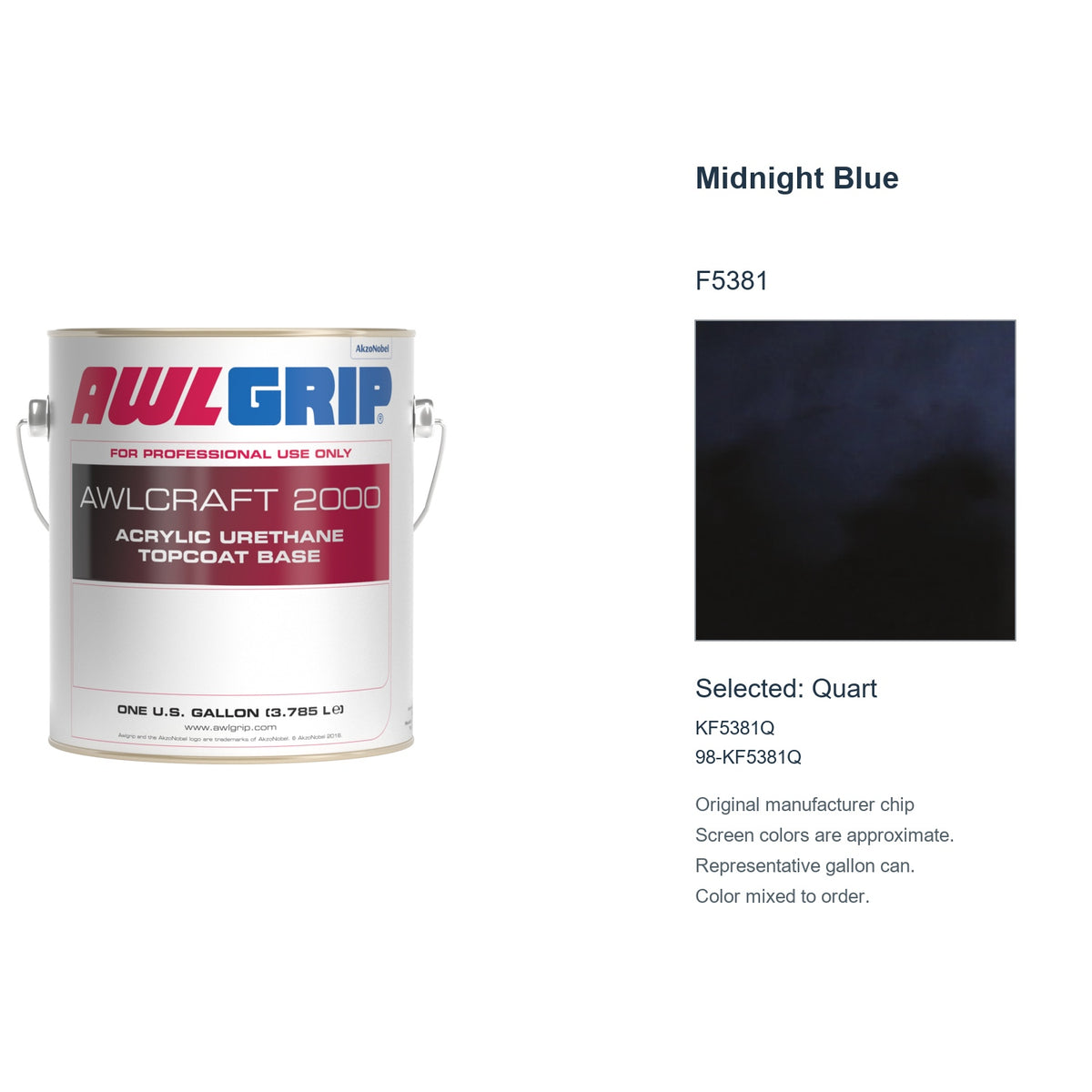 Awlgrip Awlcraft 2000 Midnight Blue F5381, selected Quart, KF5381Q: original manufacturer chip with representative gallon can