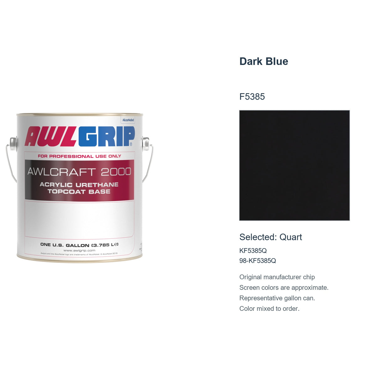 Awlgrip Awlcraft 2000 Dark Blue F5385, selected Quart, KF5385Q: original manufacturer chip with representative gallon can