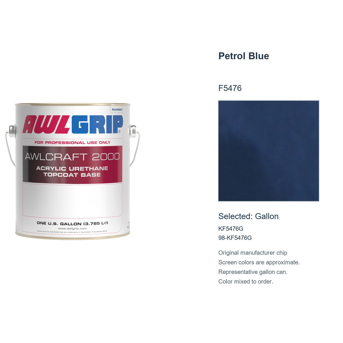 Awlgrip Awlcraft 2000 Petrol Blue F5476, selected Gallon, KF5476G: original manufacturer chip with representative gallon can