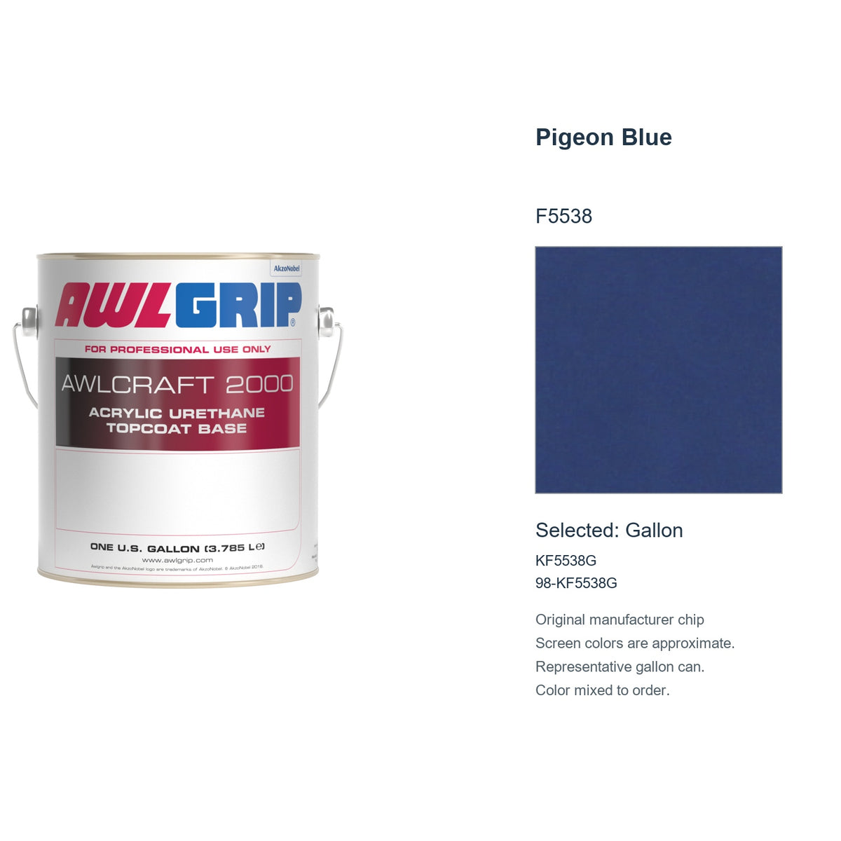 Awlgrip Awlcraft 2000 Pigeon Blue F5538, selected Gallon, KF5538G: original manufacturer chip with representative gallon can