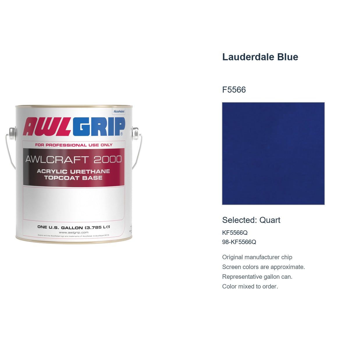 Awlgrip Awlcraft 2000 Lauderdale Blue F5566, selected Quart, KF5566Q: original manufacturer chip with representative gallon can