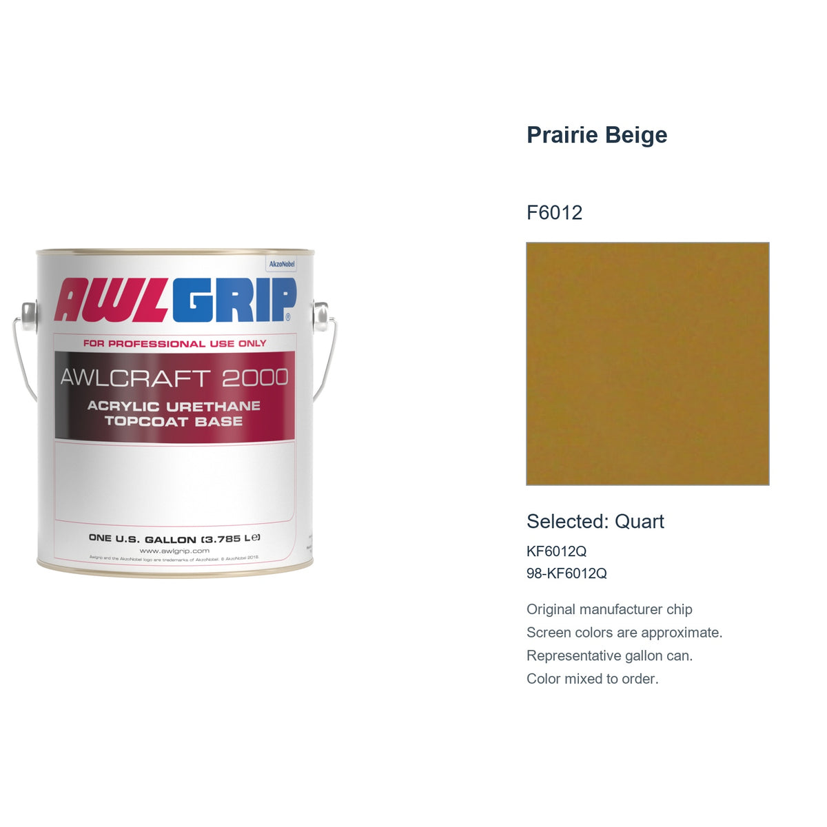 Awlgrip Awlcraft 2000 Prairie Beige F6012, selected Quart, KF6012Q: original manufacturer chip with representative gallon can