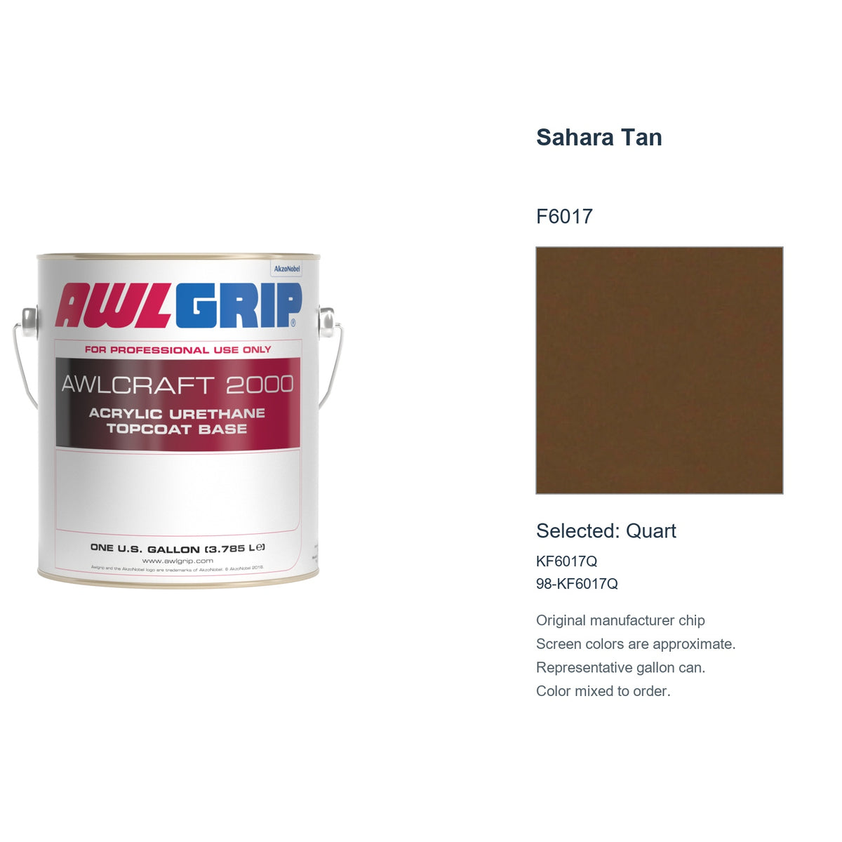 Awlgrip Awlcraft 2000 Sahara Tan F6017, selected Quart, KF6017Q: original manufacturer chip with representative gallon can